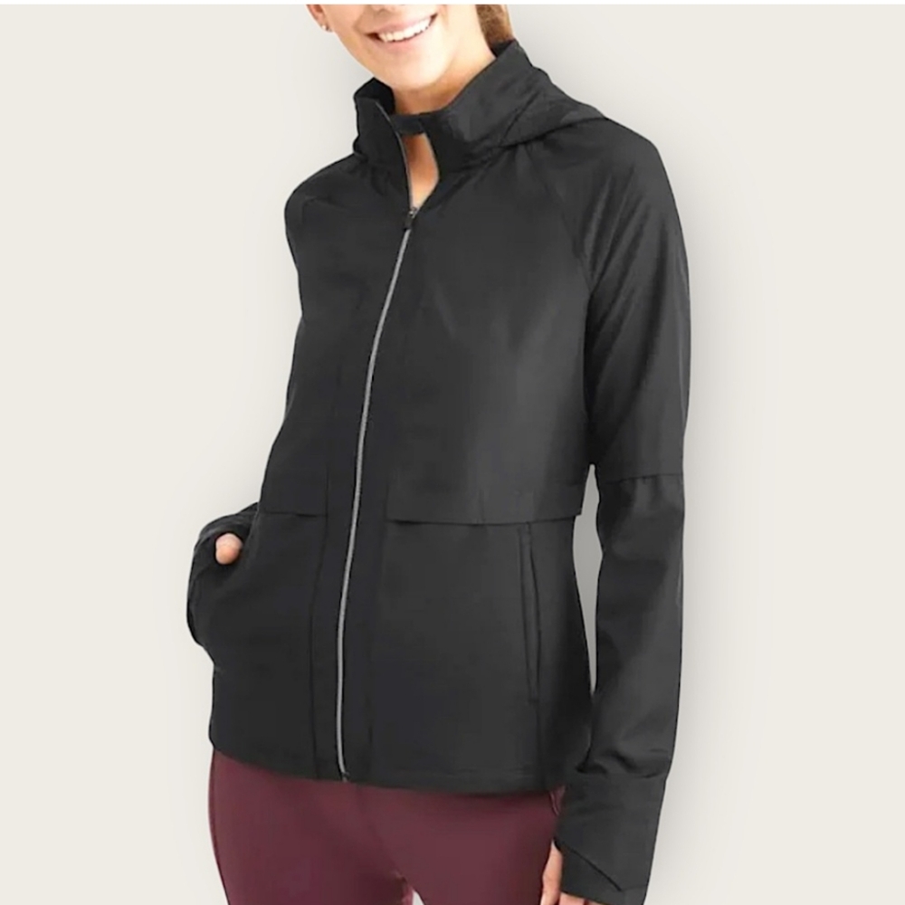 Avia Women's Small Black Core Active Wind Jacket with Packable Hood